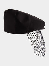 Dolce & Gabbana Black Silk Satin Flat Cap with Veil