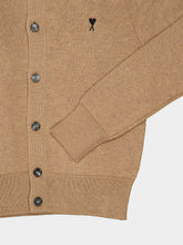 Ami Paris Camel Crewneck Wool Cardigan