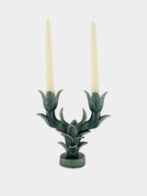 Jean Roger Peacock Blue Flambeaux Small Ceramic Candle Holder