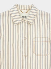 Fendi Beige FF Denim Jacket with Light Blue Stripes