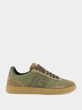 Balmain Khaki Swan Leather and Canvas Trainers
