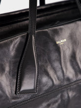 Balmain Black Track Shiny Leather Tote Bag