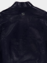 Fendi Shiny Blue Leather Biker Blouson Jacket