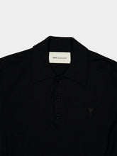 Ami Paris Black Merino Wool Knitted Polo Shirt