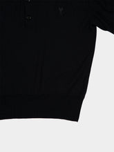 Ami Paris Black Merino Wool Knitted Polo Shirt