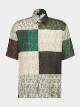 Fendi Green and Brown FF Linen Patchwork Shirt