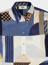 Fendi Blue Silk Patchwork Print Shirt
