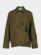 Fendi Olive Green Draped Wool Shirt