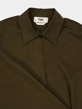 Fendi Olive Green Draped Wool Shirt