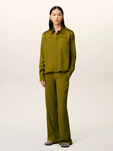 Ami Paris Lichen Khaki Long Sleeve Satin-Back Shirt