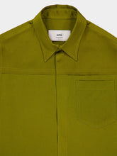 Ami Paris Lichen Khaki Long Sleeve Satin-Back Shirt
