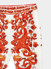 Dolce & Gabbana Orange Majolica-Print Silk Flared Trousers