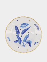 Bitossi Floral Blue Gold Trim Porcelain Soup Plate