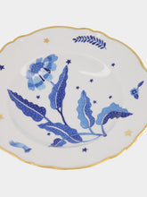 Bitossi Floral Blue Gold Trim Porcelain Soup Plate