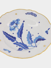 Bitossi Floral Blue Gold Trim Porcelain Soup Plate