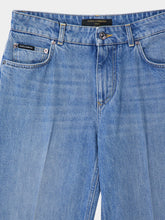 Dolce & Gabbana Blue Loose Denim Jeans with Pressed Pleat