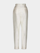 Dolce & Gabbana White High-Waist Silk Tailored Pants