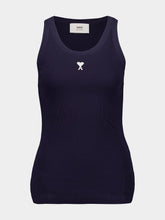Ami Paris Night Blue Cotton Rib Tank Top