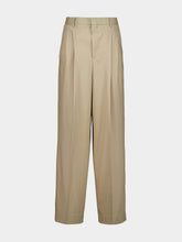 Ami Paris Beige High-Waist Wide Wool Trousers