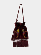 Paula Fukuro Purple Embroidered Velvet Bag with Tassel