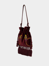Paula Fukuro Purple Embroidered Velvet Bag with Tassel