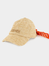 Fendi Beige Raffia Cap with Coral Foulard