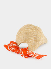 Fendi Beige Raffia Cap with Coral Foulard