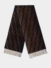 Fendi Brown and Blue FF Wool Cashmere Scarf