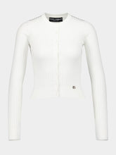 Dolce & Gabbana White Ribbed Viscose Sweater with Metal Logo Pin