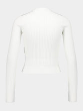 Dolce & Gabbana White Ribbed Viscose Sweater with Metal Logo Pin