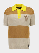 Fendi Yellow and Beige Striped Cotton Knit Polo Shirt