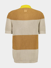 Fendi Yellow and Beige Striped Cotton Knit Polo Shirt