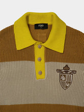 Fendi Yellow and Beige Striped Cotton Knit Polo Shirt