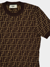 Fendi Brown FF Jacquard Cotton Short Sleeve Jumper