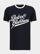 Dolce & Gabbana Blue Cotton T-Shirt with Flock Print