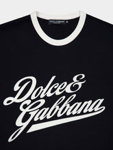 Dolce & Gabbana Blue Cotton T-Shirt with Flock Print