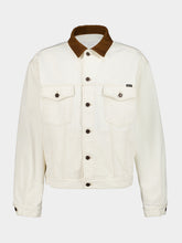 Prada White Old Denim Jacket with Leather Collar