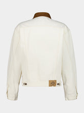 Prada White Old Denim Jacket with Leather Collar
