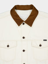 Prada White Old Denim Jacket with Leather Collar
