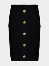 Balmain Black Compact Viscose Midi Skirt with Gold Buttons