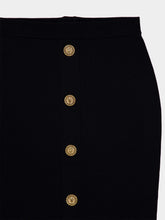 Balmain Black Compact Viscose Midi Skirt with Gold Buttons