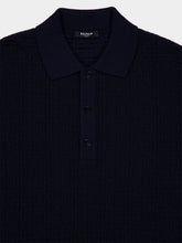 Balmain Marine Blue Monogram Knit Polo Shirt
