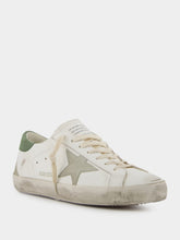 Golden Goose White Superstar Leather Sneakers with Green Details