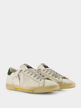 Golden Goose White Superstar Sneakers with Green Suede Heel