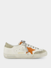 Golden Goose White and Orange Superstar Sneakers with Suede Heel