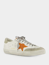 Golden Goose White and Orange Superstar Sneakers with Suede Heel