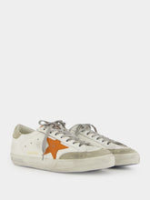 Golden Goose White and Orange Superstar Sneakers with Suede Heel