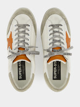 Golden Goose White and Orange Superstar Sneakers with Suede Heel