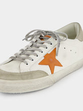 Golden Goose White and Orange Superstar Sneakers with Suede Heel