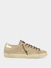 Golden Goose Beige and Platinum Super-Star Suede Sneakers